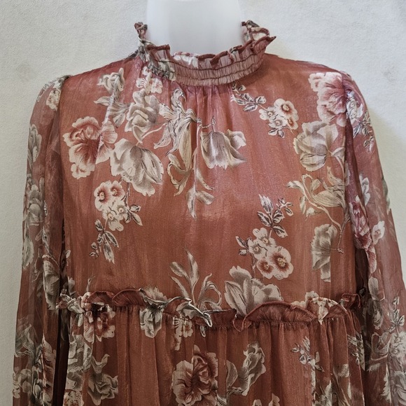 En Saison Dress S Nella Chiffon Tiered Floral Mini Lined Babydoll‎ Mauve Peasant - Picture 9 of 16